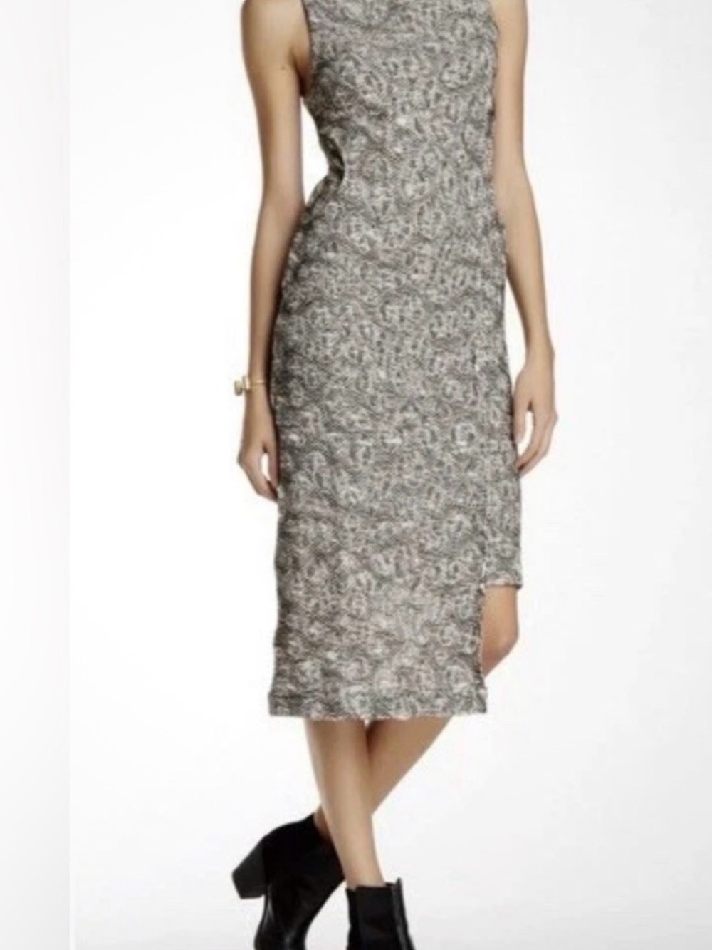 Free People Gray Patterned Sleeveless Midi Dress